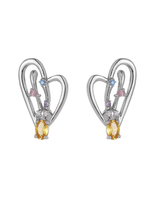 Hollow love earrings Brass Cubic Zirconia Heart Minimalist Stud Earring