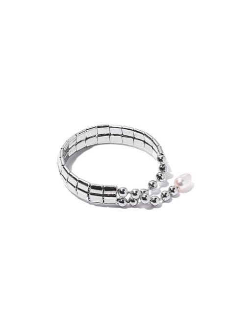Pearl Ring Titanium Steel Bead Geometric Hip Hop Band Ring