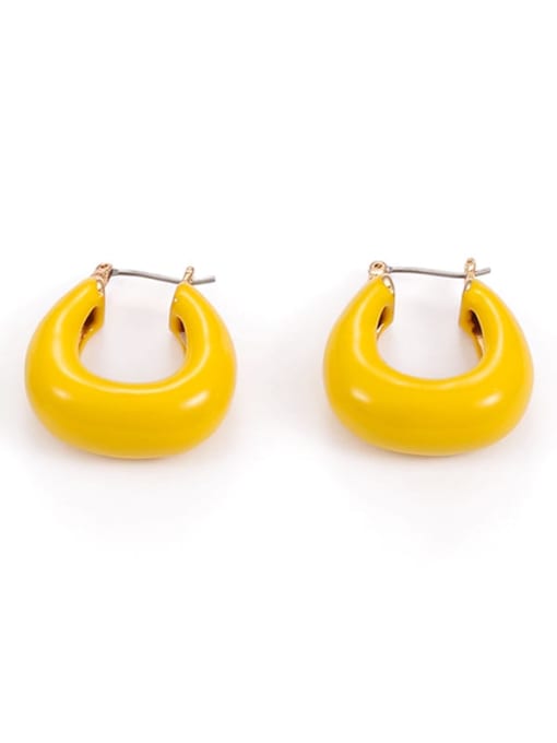 Yellow drop oil Brass Enamel Geometric Minimalist Huggie Earring