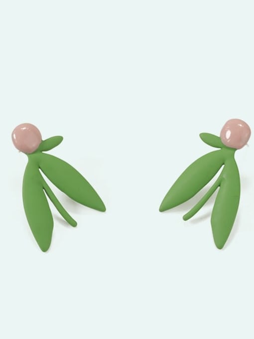 green Alloy Enamel Leaf Ethnic Stud Earring