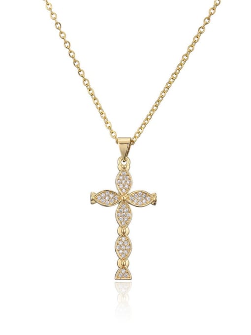 20685 Brass Cubic Zirconia Cross Vintage Regligious Necklace