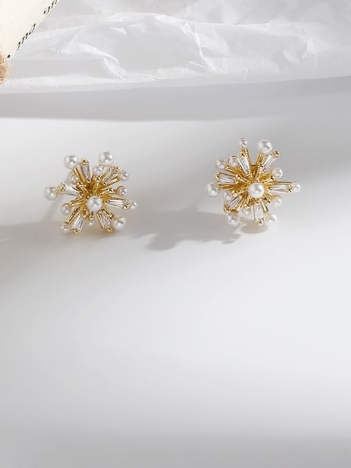 HYACINTH Copper Imitation Pearl Flower Vintage Stud Trend Korean Fashion Earring 1