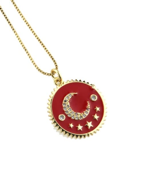 Gold Plated Red Brass Enamel Moon Minimalist Necklace