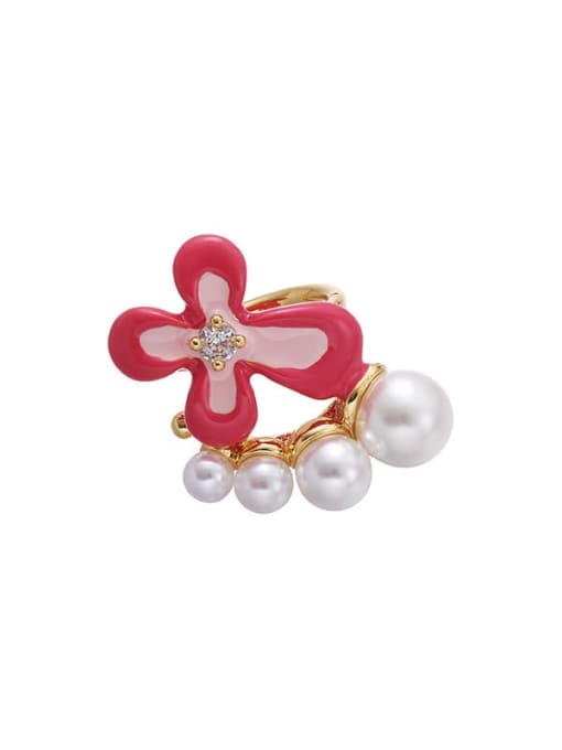 Five Color Brass Imitation Pearl Flower Cute Stud Earring 0