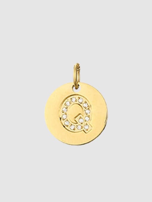 Q 14 K gold Titanium 26 Letter Minimalist round pendant Necklace