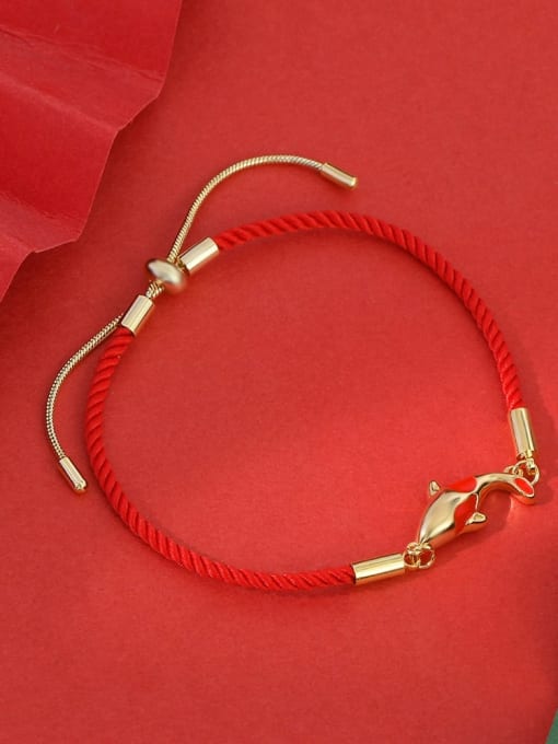 Gold SL61297 Brass Cubic Zirconia Enamel Fish Dainty Adjustable Bracelet