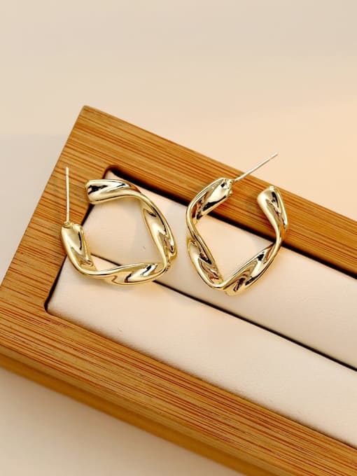 14K  gold Copper Geometric Minimalist Stud Trend Korean Fashion Earring