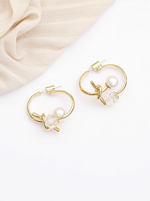 14K gold Copper Imitation Pearl Geometric Minimalist Huggie Trend Korean Fashion Earring