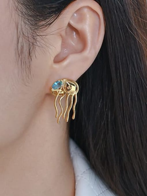 ACCA Brass Cubic Zirconia Animal Jellyfish Vintage Stud Earring 1