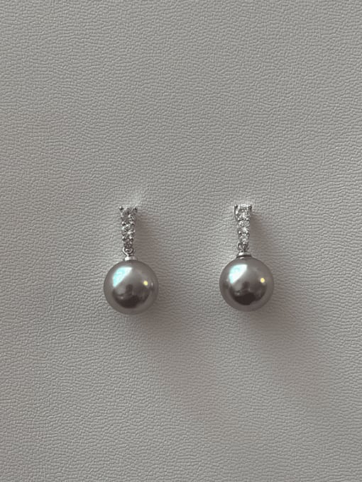 Grey pearl Brass Imitation Pearl Geometric Minimalist Drop Earring