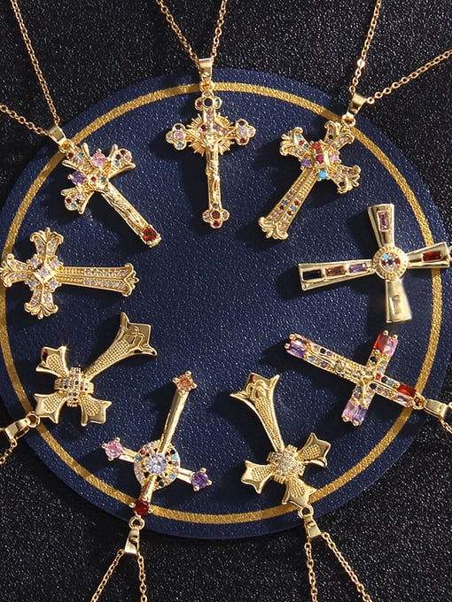 AOG Copper Cubic Zirconia Cross Vintage Regligious Necklace 0