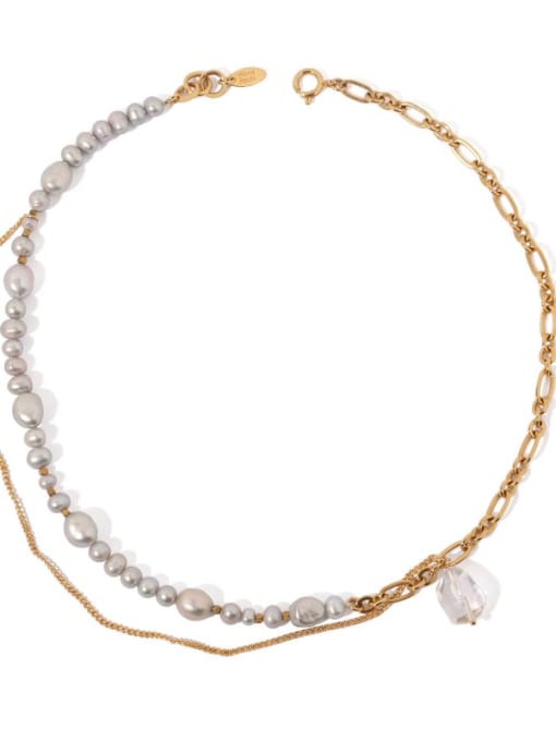 ACCA Brass Freshwater Pearl Geometric Vintage Multi Strand Necklace 3