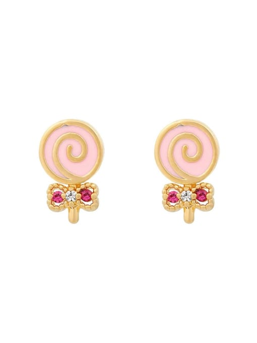 lollipop Brass Cubic Zirconia Multi Color Bowknot Cute Stud Earring