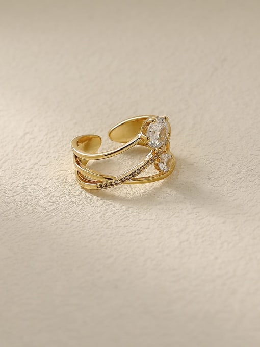 HYACINTH Brass Rhinestone Cross Minimalist Stackable Fashion Ring 0