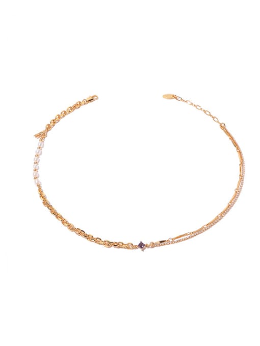 golden Brass Imitation Pearl Geometric Vintage Multi Strand Necklace