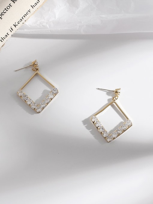 gold Copper Cubic Zirconia Geometric Minimalist Drop Trend Korean Fashion Earring