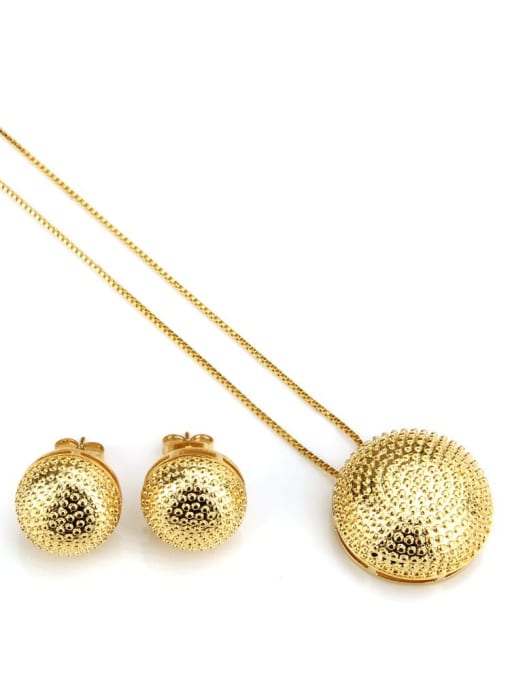 Gold plating Brass Vintage Round ball Earring and Necklace Set
