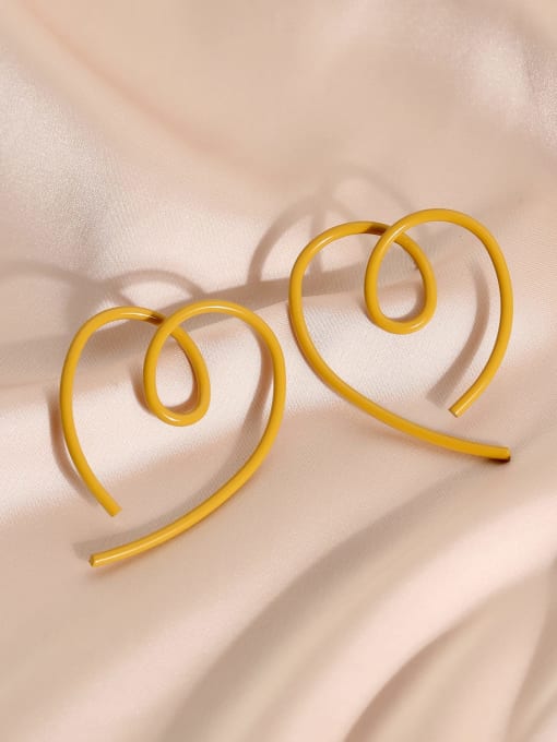 Lemon yellow Brass Enamel Hollow Heart Minimalist Stud Earring