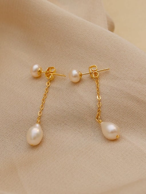 14K gold Brass Imitation Pearl Tassel Minimalist Drop Earring