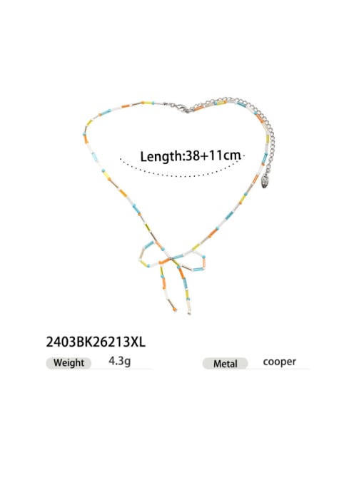 2403BK26213XL Brass Bowknot Trend Colorful Glass Tube Beads  Necklace
