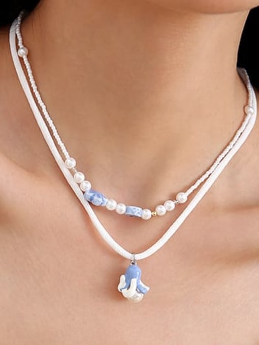 Five Color Brass Imitation Pearl Enamel Geometric Cute Necklace 1