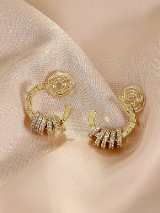 HYACINTH Brass Cubic Zirconia Geometric Vintage Clip Earring 2