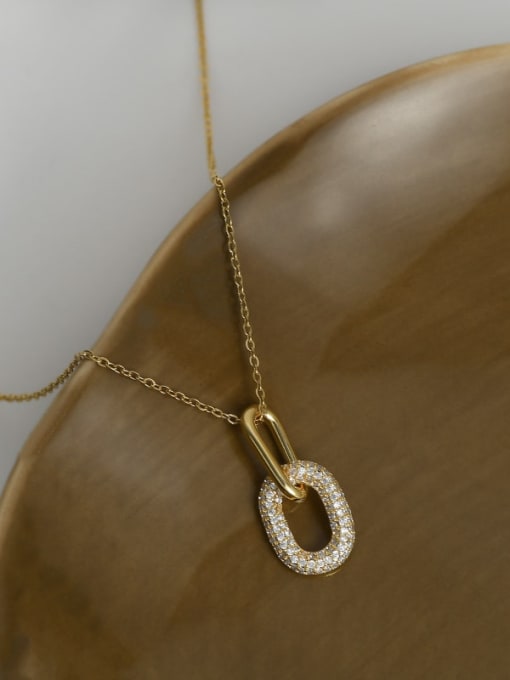Gold XL61904 Brass Cubic Zirconia Geometric Dainty Necklace