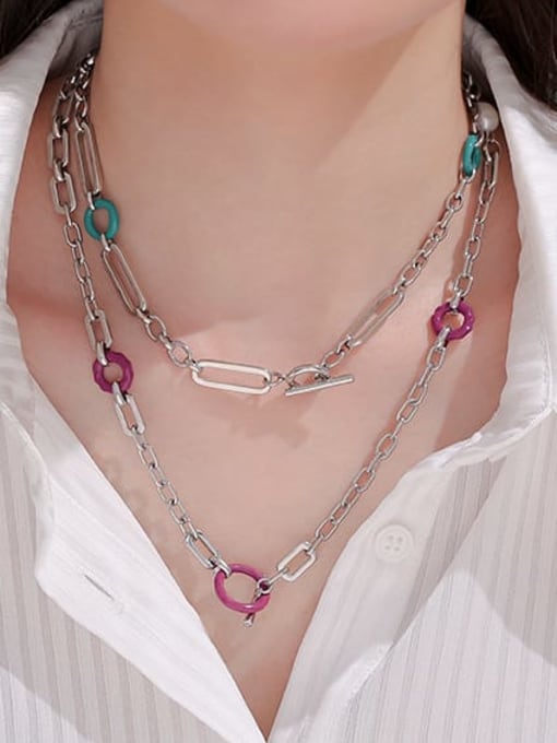 ACCA Brass Enamel Geometric  Chain Vintage Necklace 1