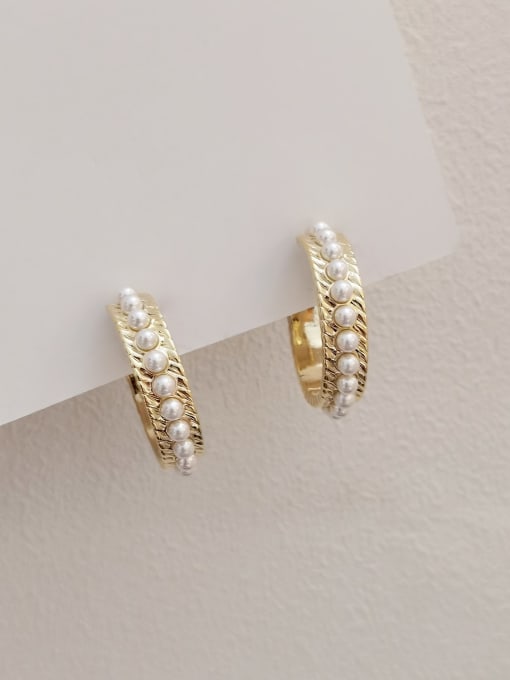 HYACINTH Brass Imitation Pearl Geometric Vintage Stud Earring 0