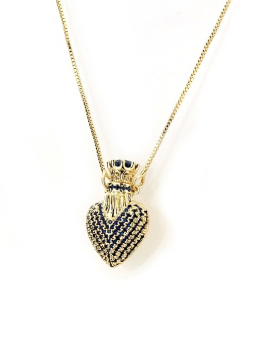 blue Brass Cubic Zirconia Heart Dainty Necklace