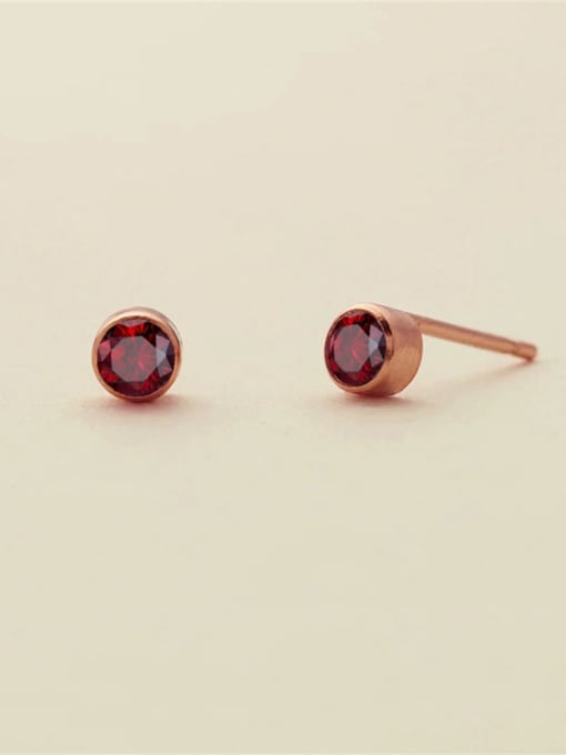 January Red Rose Gold Stainless steel Birthstone Geometric Minimalist Stud Earring
