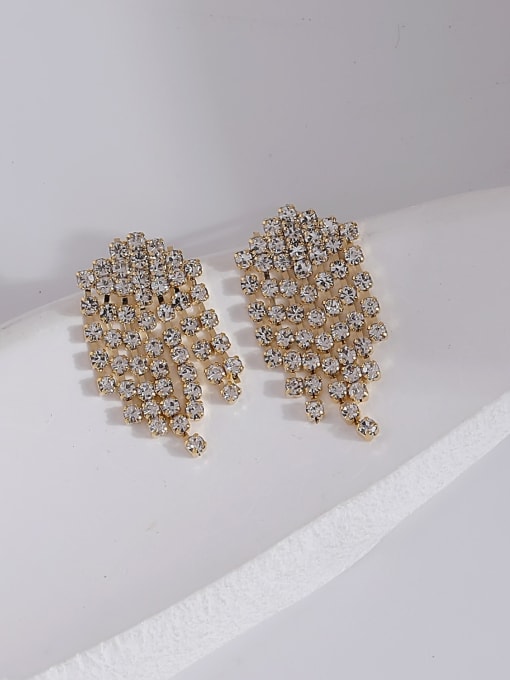 14k gold Brass Rhinestone Tassel Luxury Cluster Earring