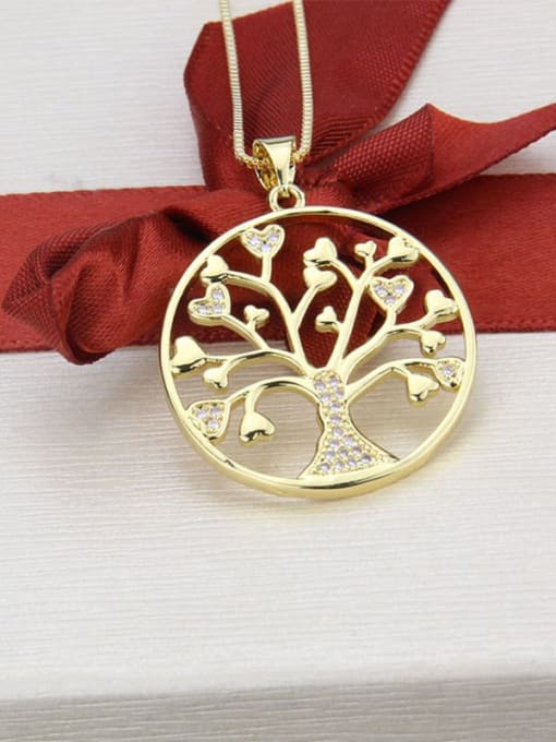 gold-plated Brass Cubic Zirconia Classic Round Tree Pendant necklace