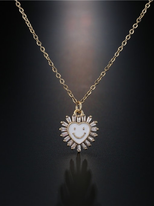 AOG Brass Cubic Zirconia Enamel Trend Heart Smiley  Pendant Necklace 2