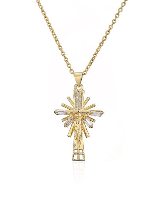 20714 Brass Cubic Zirconia Cross Vintage Regligious Necklace