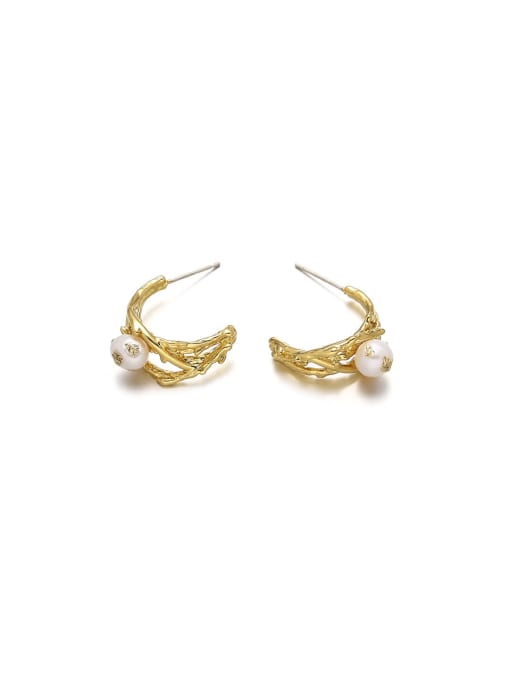 ACCA Brass Freshwater Pearl Geometric Vintage Stud Earring