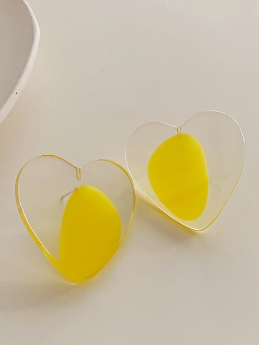 yellow Alloy Resin Heart Vintage Design sense love transparent candy color Stud Earring