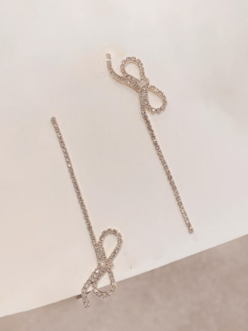 ZRUI Brass Cubic Zirconia Asymmetric Bow Tassel Trend Threader Earring 0