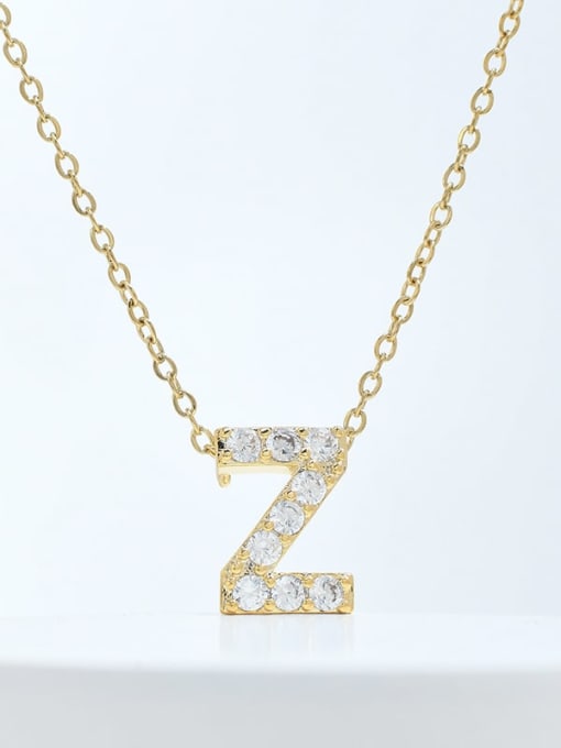 Gold XL63375 Z Brass Cubic Zirconia Letter Minimalist Necklace