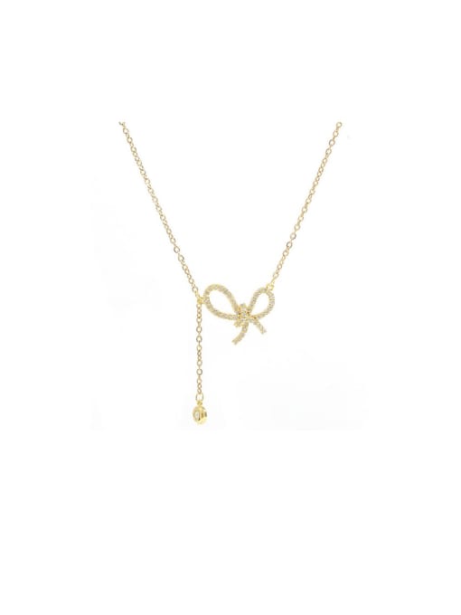 YOUH Brass Cubic Zirconia Bowknot Dainty Necklace 0