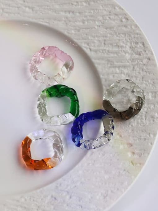 Five Color Hand Glass  Multi Color Twist Square Trend Ring 2