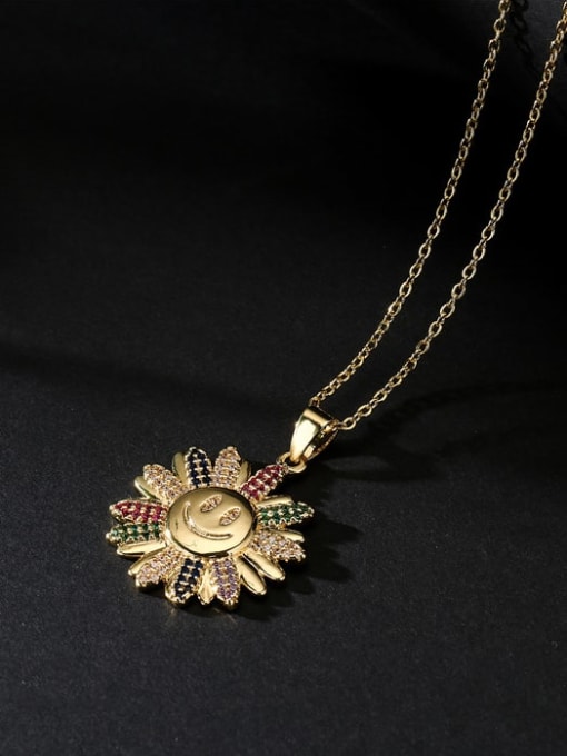 AOG Brass Cubic Zirconia Smiley Vintage Sun Flower Pendant Necklace 2