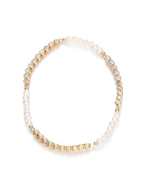 Five Color Brass Imitation Pearl Geometric Minimalist Beaded Bracelet 0