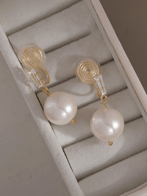 White pearl 12mm Brass Imitation Pearl Geometric Minimalist Clip Earring