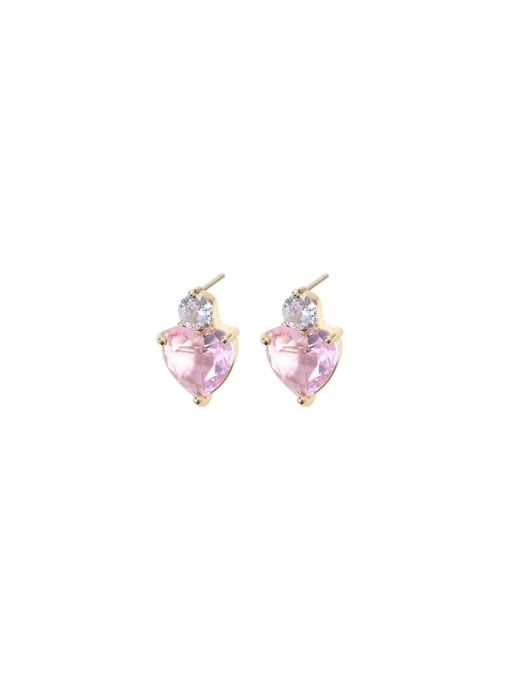 YOUH Brass Cubic Zirconia Pink Heart Dainty Stud Earring