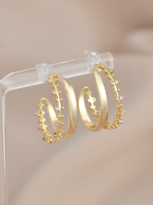 Gold ED65608 Brass Cubic Zirconia Geometric Trend Hoop Earring