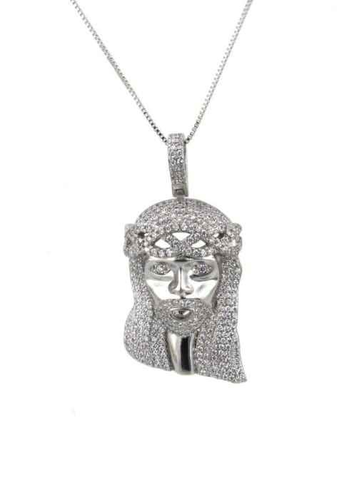 Platinum plating Brass RhinestoneVintage Head portrait Pendant Necklace