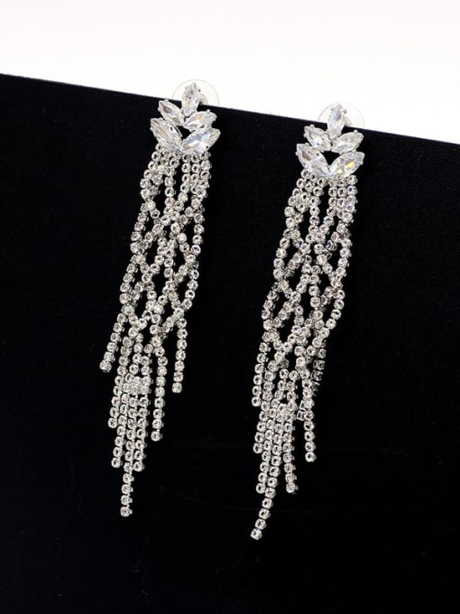 White K Copper Cubic Zirconia Tassel Luxury Cluster Trend Korean Fashion Earring