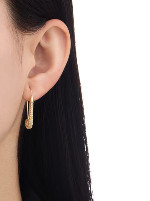 TINGS Brass Cubic Zirconia Geometric  Pin Vintage Stud Earring 2
