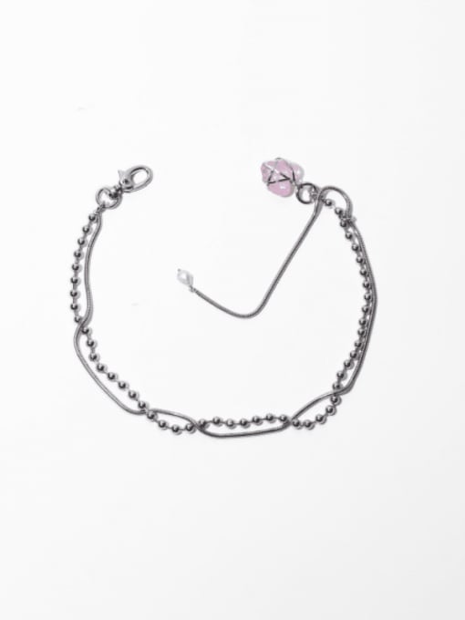 Pink Glass Pearl Necklace Brass Geometric Hip Hop Multi Strand Necklace